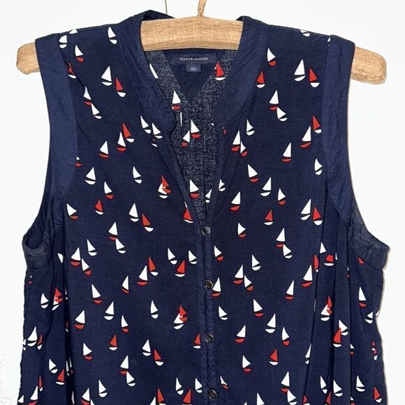 Tommy Hilfiger L Navy Red White Sleeveless V-Neck Button Front Nautical Blouse - Picture 3 of 9